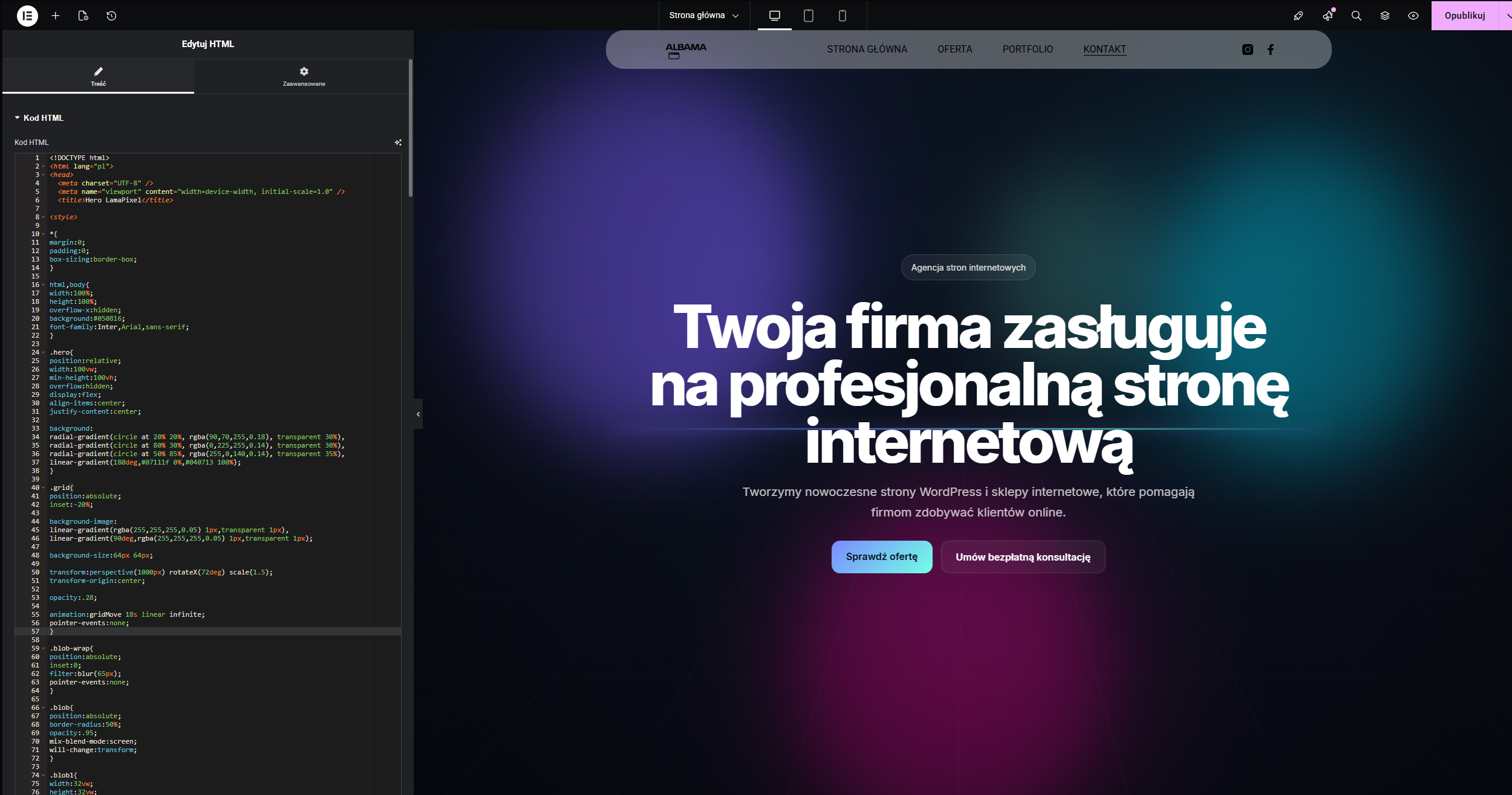 Praca nad projektowaniem strony internetowej